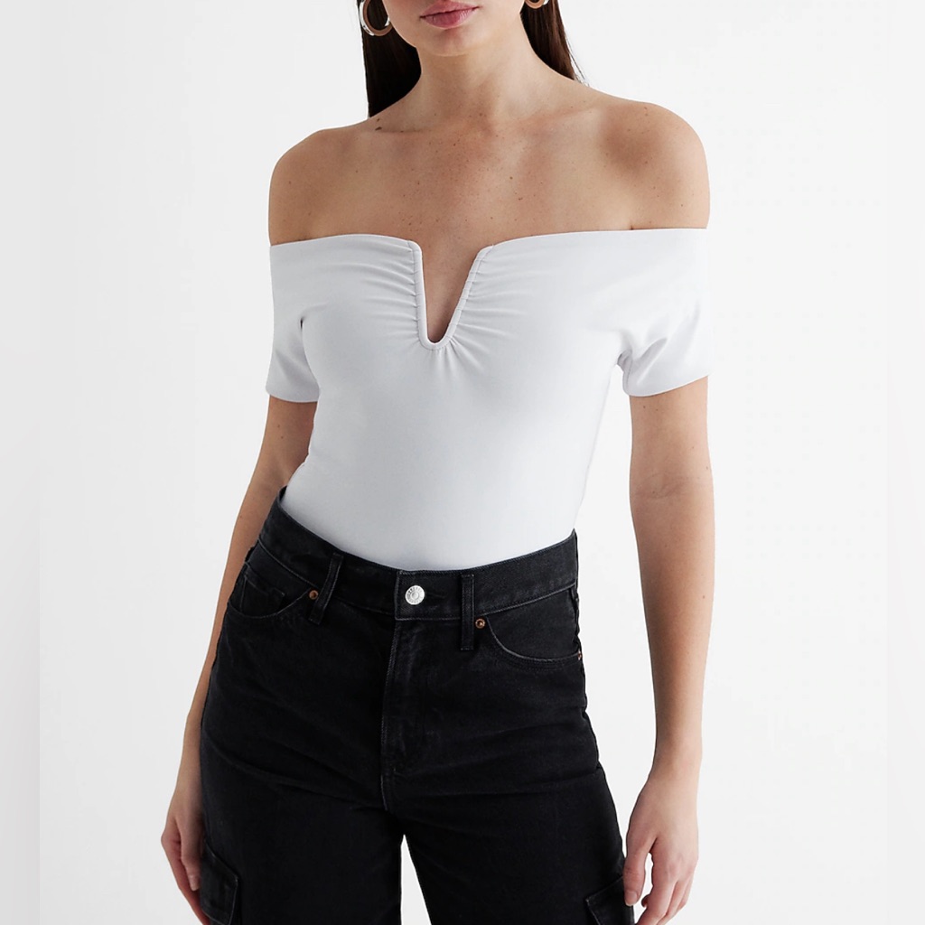 Express White Contour Off The Shoulder Bodysuit